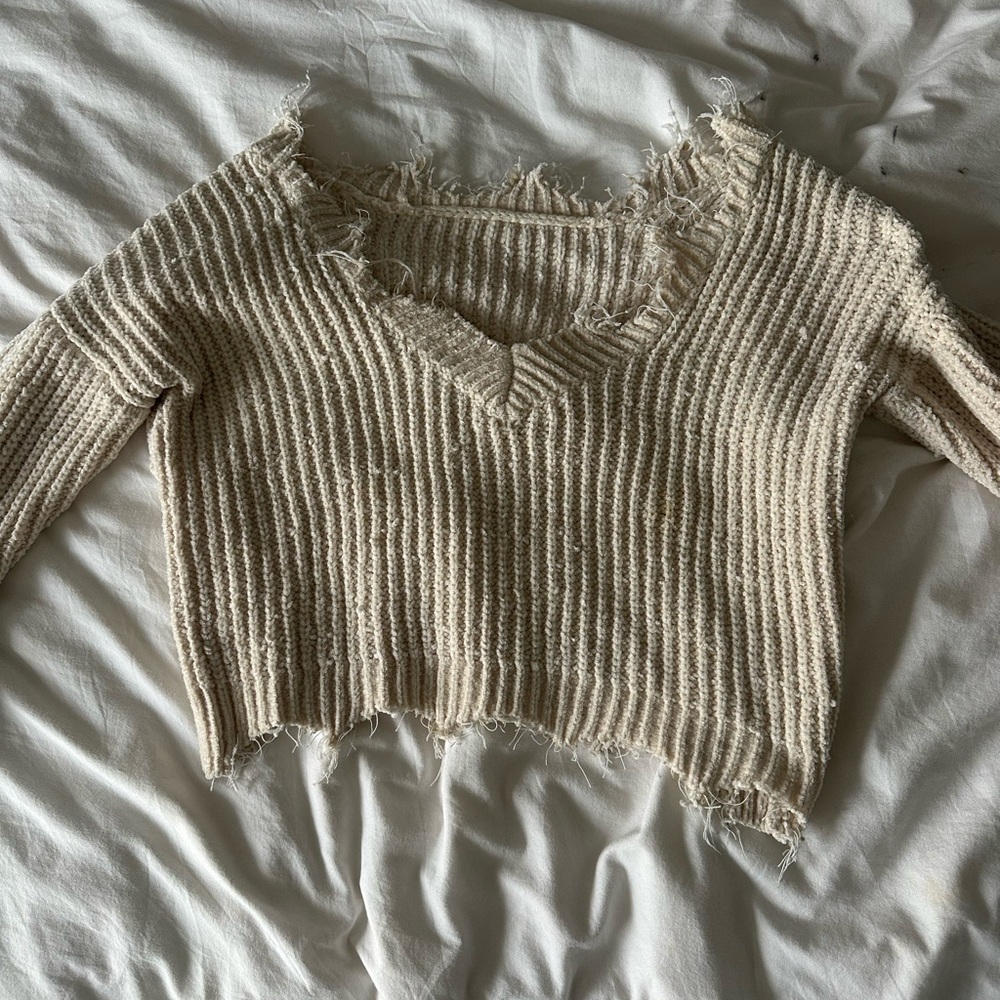 Frayed Cream Sweater